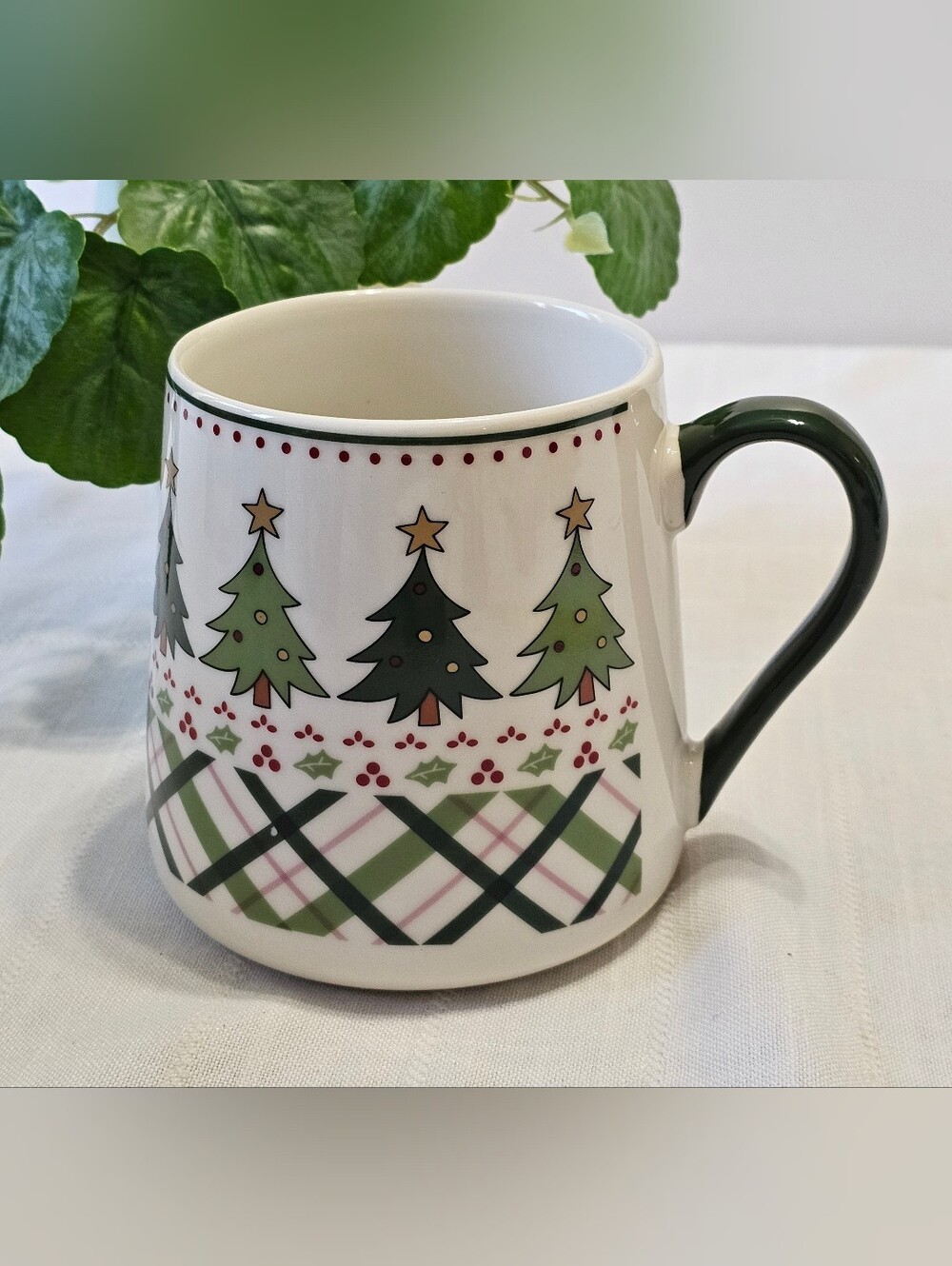 Oversized Christmas Tree Plaid Ceramic Holiday Mug